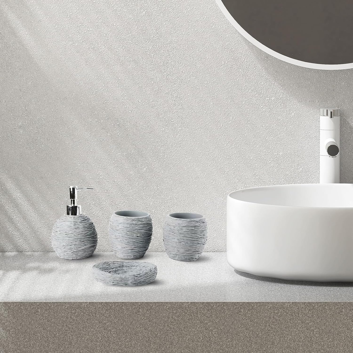 Bathroom Accessory Sets，4 Piece Bathroom Organizer Countertop with Toothbrush Cup,Soap Dispenser,Soap