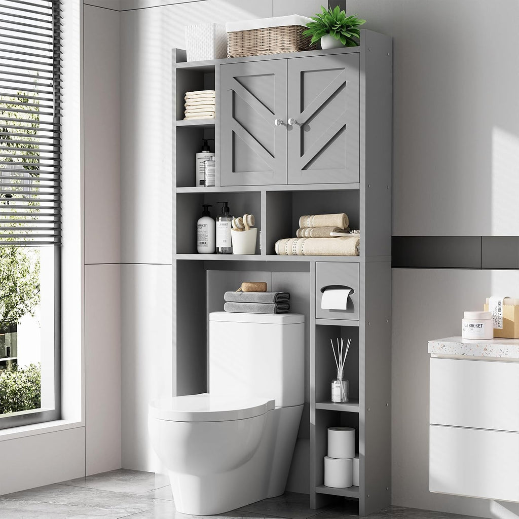 Over the Toilet Storage Cabinet, Freestanding Farmhouse Storage Cabinet Over Toilet, Bathroom Organizer with Paper