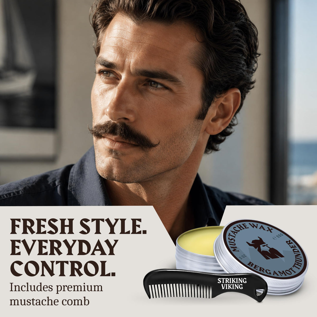 Mustache Wax Kit with Comb - 2 Oz, Bergamot Thunder