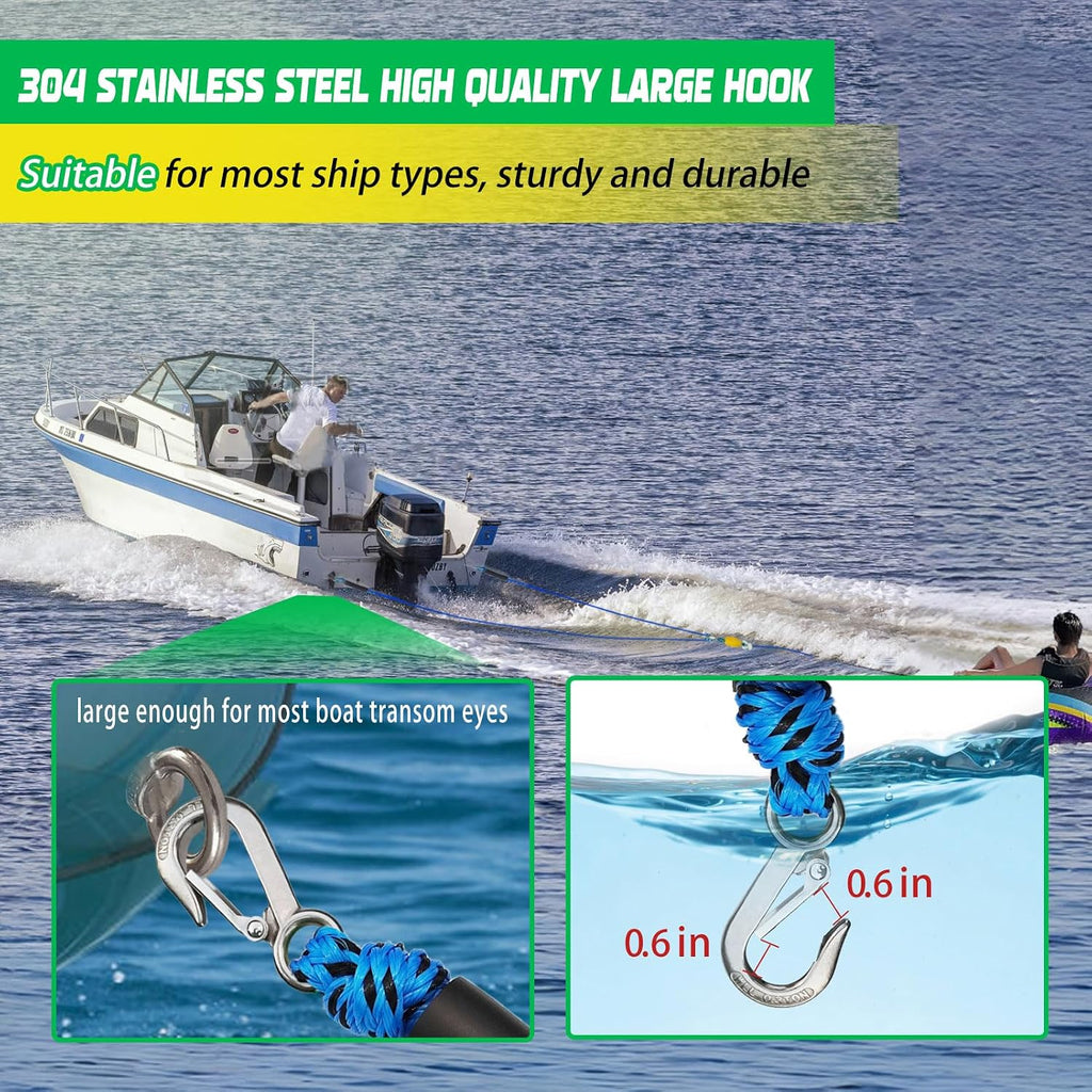 Self Centering Boat Tow Harness for Tubing, Boat Tow Rope Harness with Pulley and Large Hooks for Towing 1-4 Riders