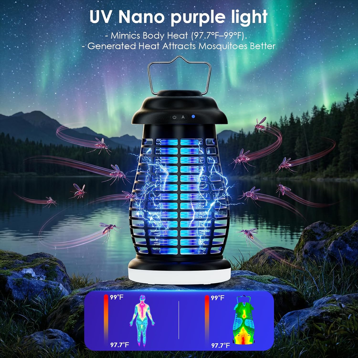 Bug Zapper Outdoor & Indoor,Cordless Portable Mosquito Zapper with Rechargeable 4800mAh Battery & Auto