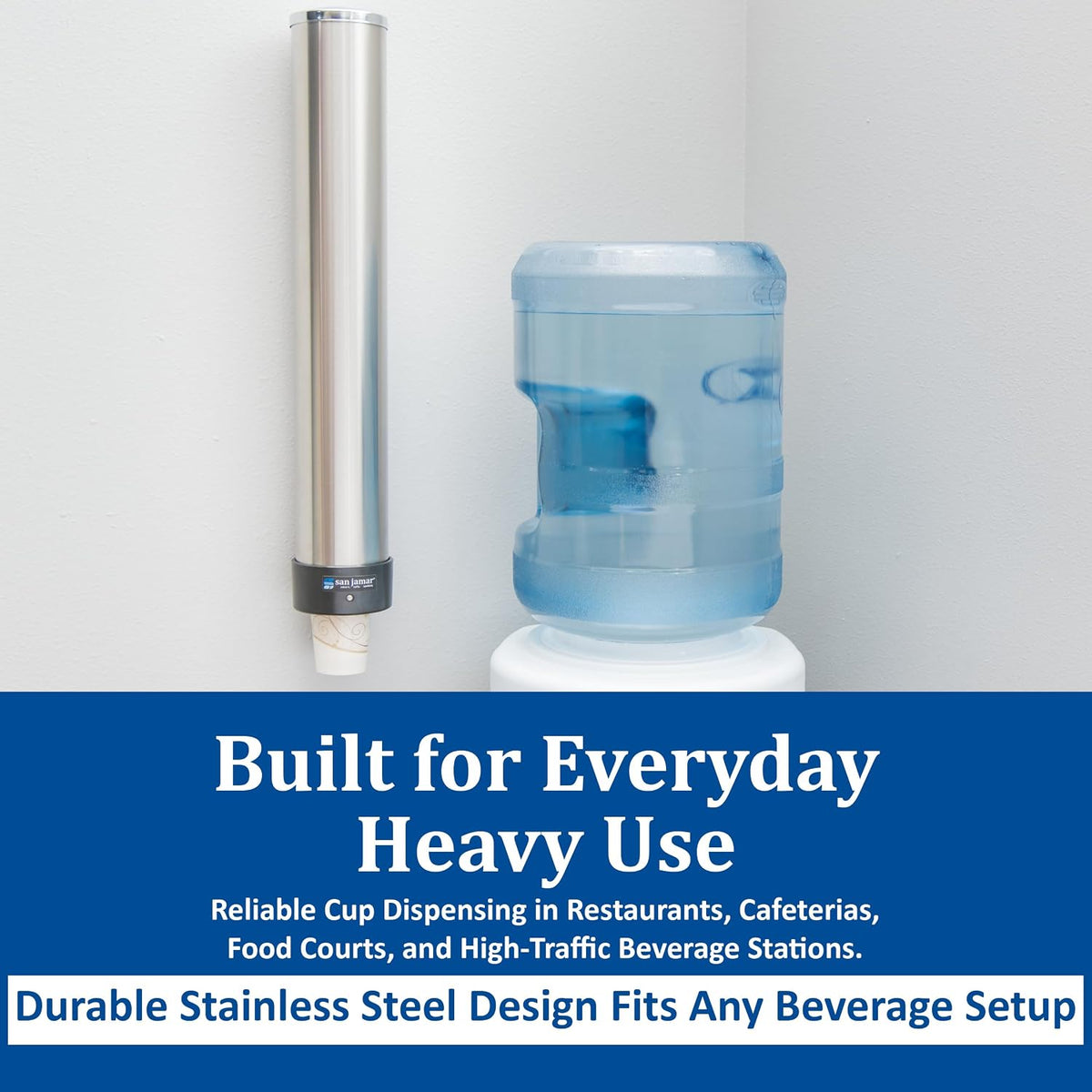 San Jamar Small Pull-Type Cup Dispenser 6 - 10 Oz. Cups for Restaurants, Home, and Office, Stainless Steel, 23.5