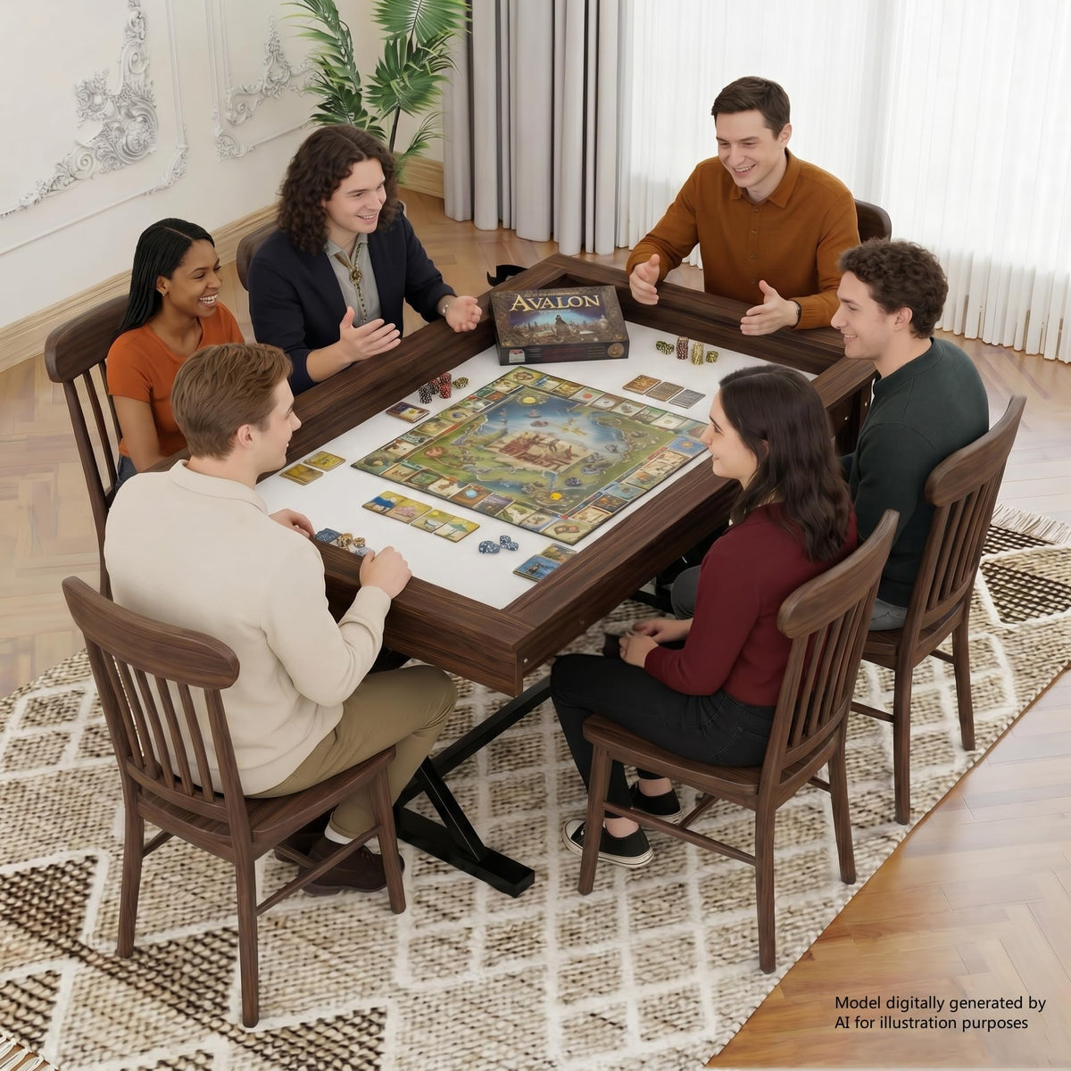 Board Game Table with Mat & Removable Top Panels for 4-6 Players