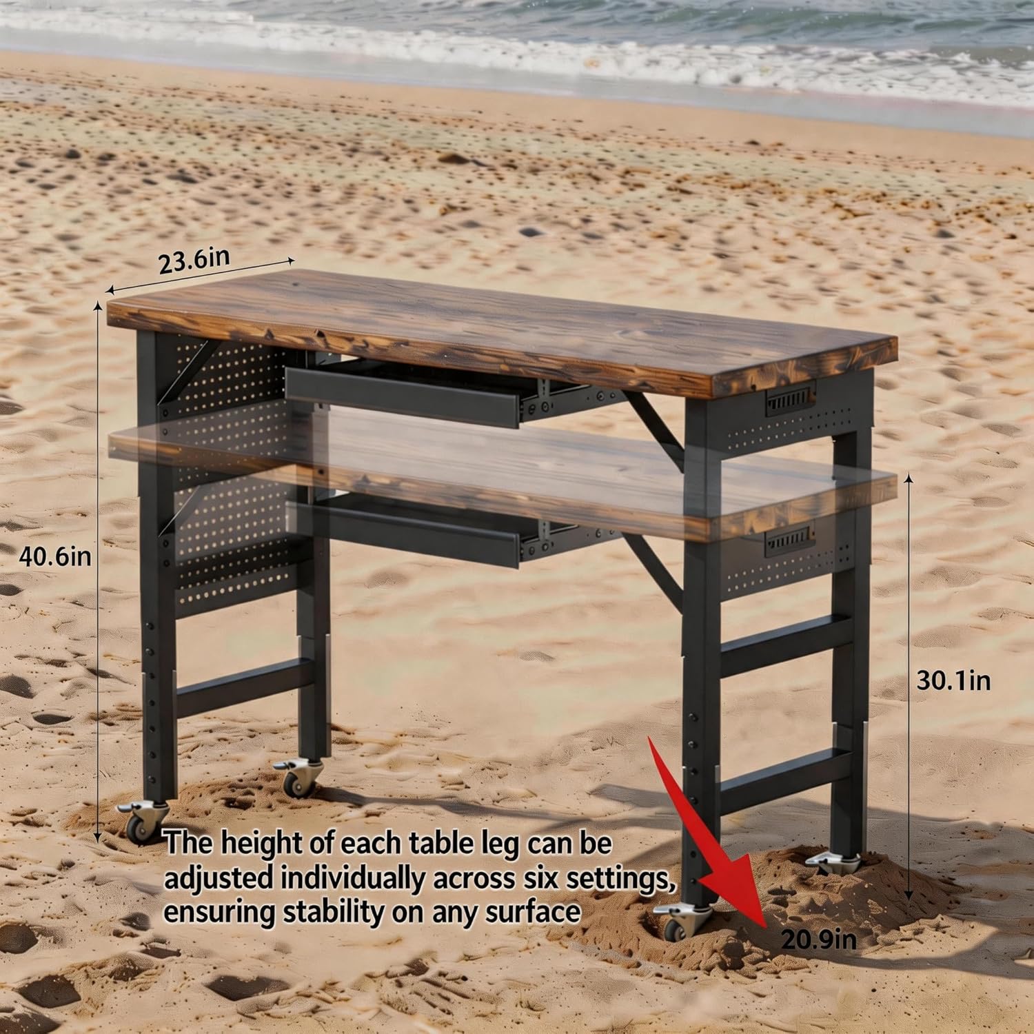Heavy Duty Workbench Legs, 1500 LBS Load Metal Standing Desk Legs Height Adjustable 27.5“ to 40.5”, Features Lockable