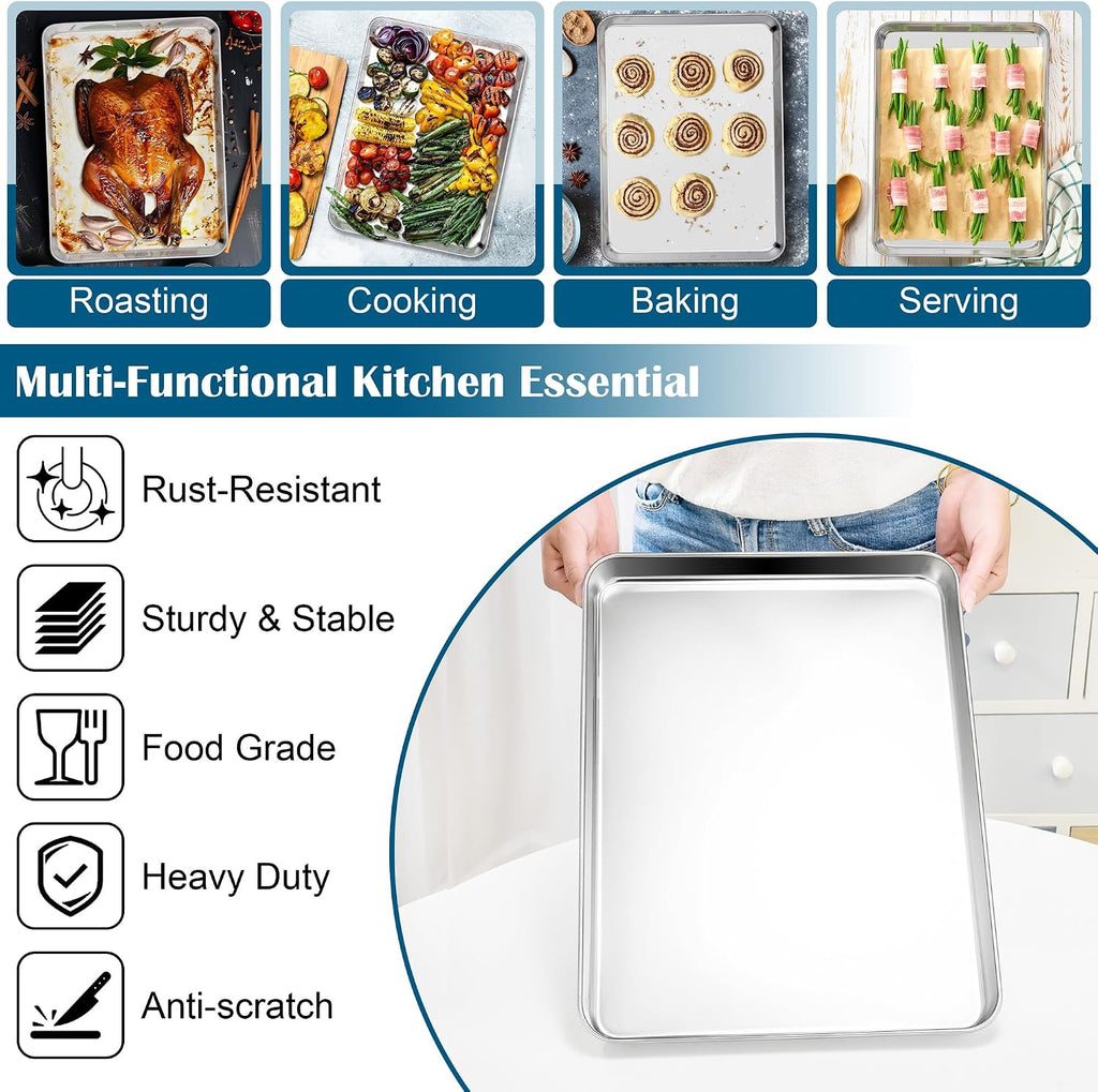 Baking Sheet with Wire Rack (2 Pans + 2 Racks), Large Stainless Steel Cookie Sheets Pan & Cooling Rack for Baking