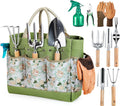 Gardening Tools 9-Piece Heavy Duty Garden Hand Tools with Fashion and Durable Garden Tools Organizer Handbag