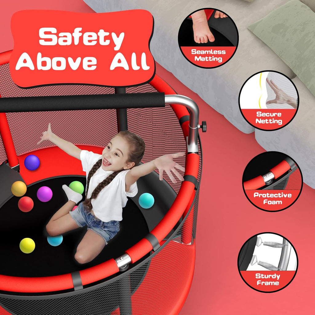 55" Trampoline for Kids with Enclosure, 440lbs Capacity Indoor & Outdoor Toddler Trampoline with Adjustable