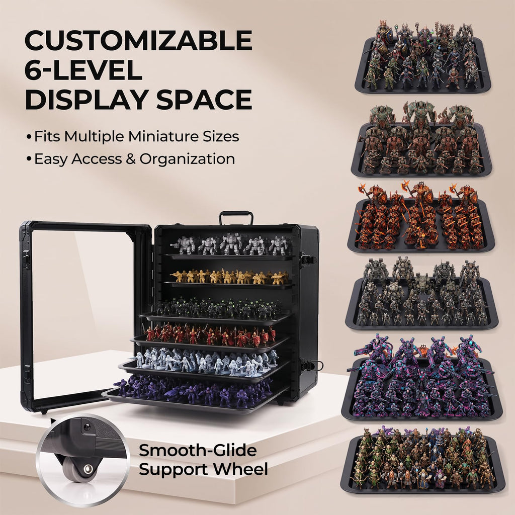 X-Large Stackable Miniature Carrying Case, 6 Adjustable Metal Trays