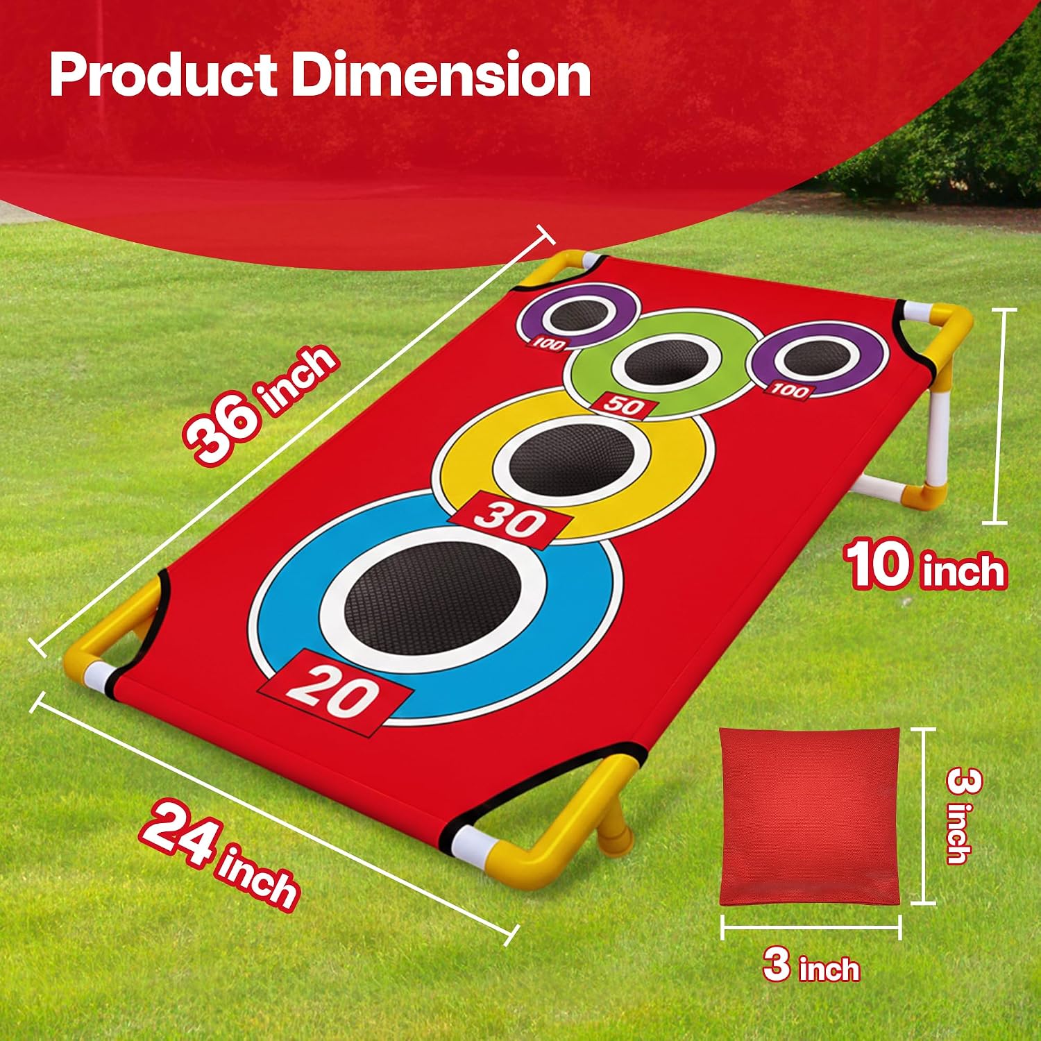 Cornhole Board with 21+ Games, 8 Bean Bags - Arcade Style Corn Hole Games for Adults and Kids, Portable Outdoor Yard