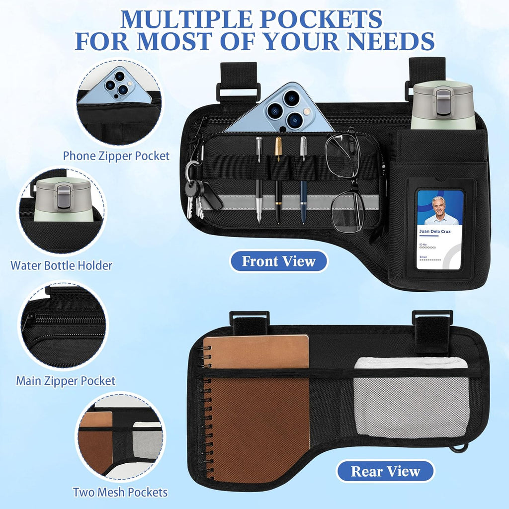 Wheelchair Side Bag with Cup Holder Reflective Strip Multi Pockets, Wheelchair Armrest Storage Pouch Pen Loop