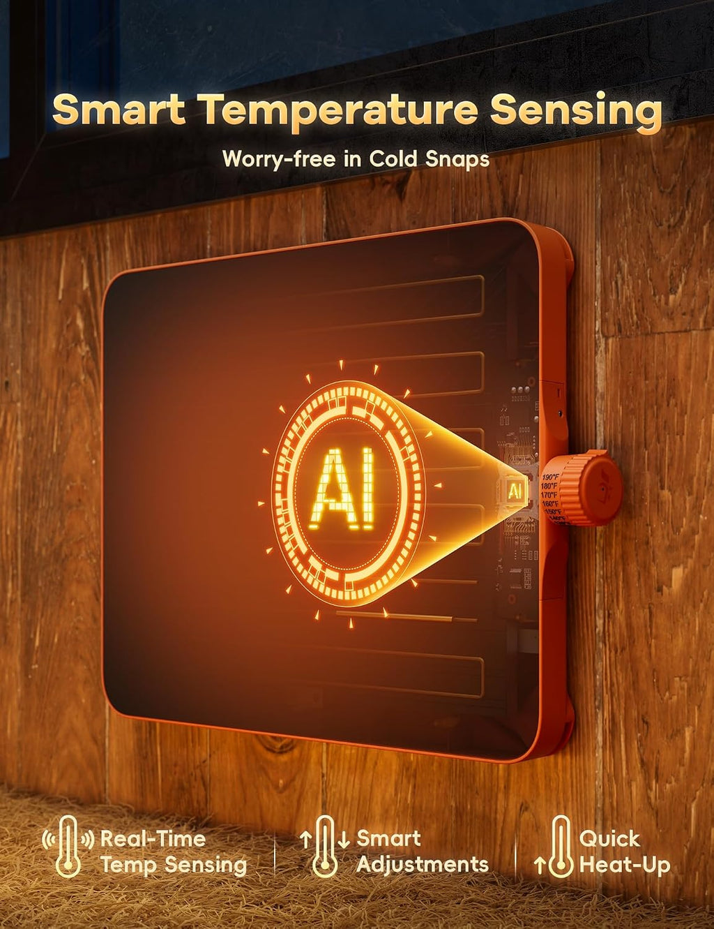 Smart Chicken Coop Heater, 200W Radiant Heat Panel with Temperature Sensor