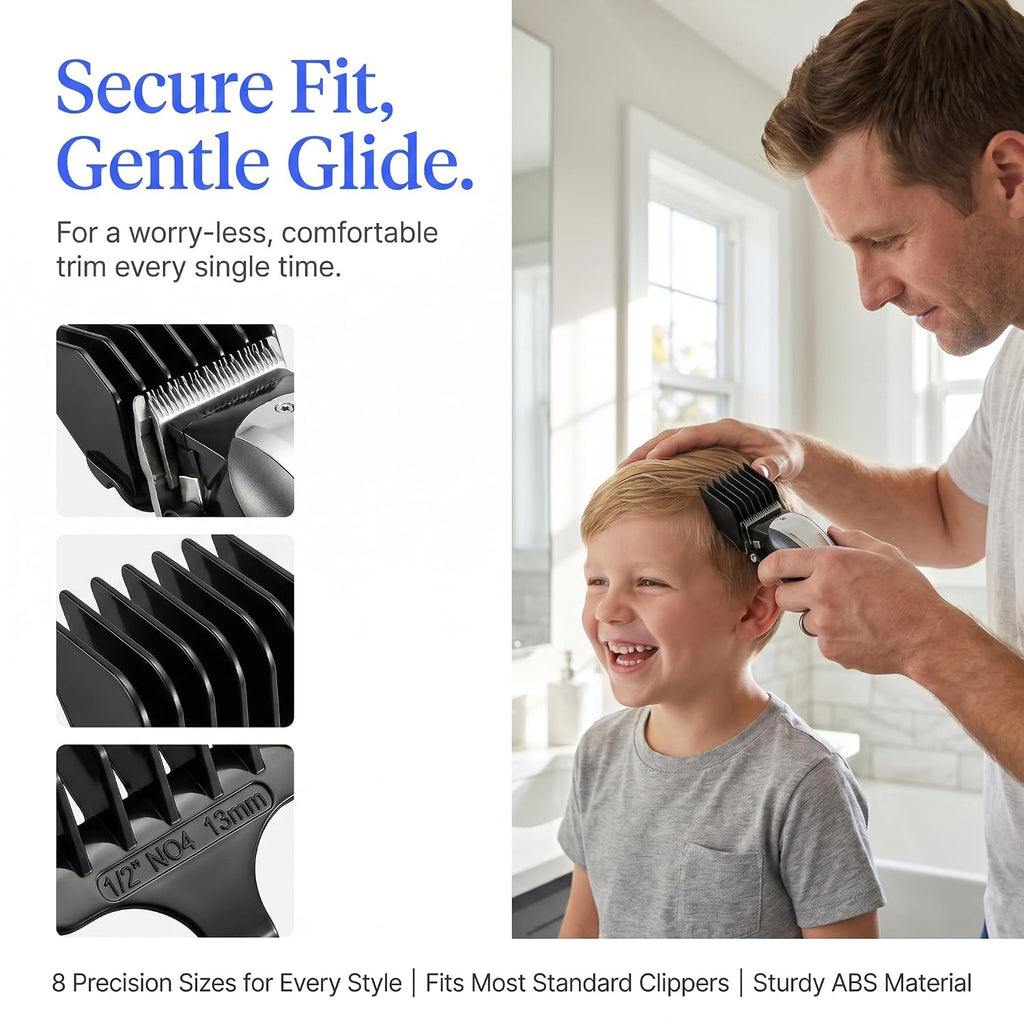 40mm T-Blade Guide Comb Set, 8 Pack, 1/16-1/2 Inch | Wahl Blade Clipper Guards, Snap-On 1.5-13mm Guards