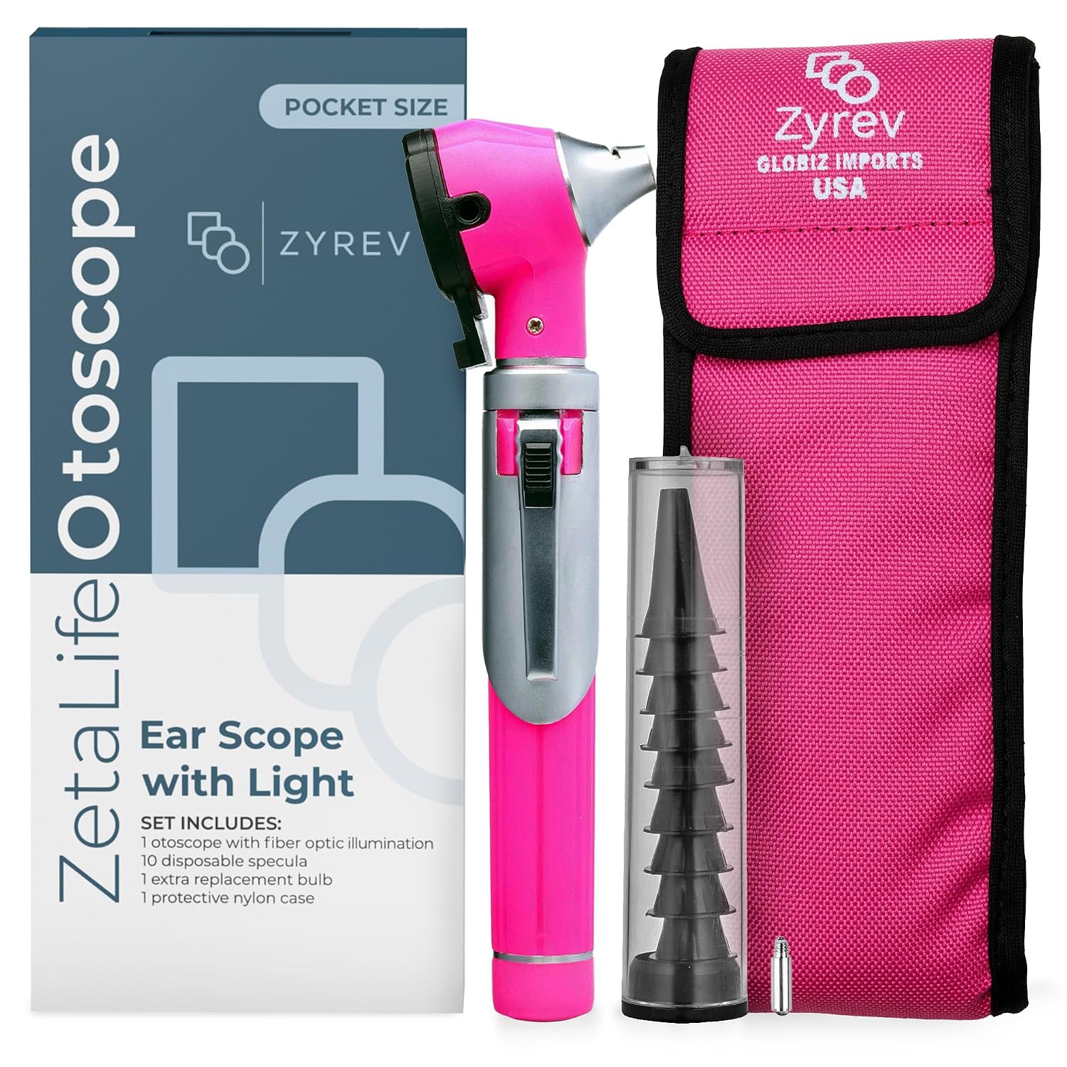 ZetaLife Otoscope - Ear Scope with Light, Ear-Infection Detector, Pocket Size (Pink Color)