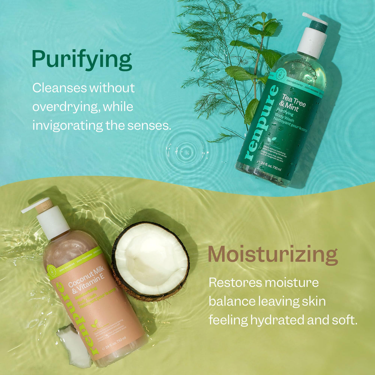 Tea Tree & Mint and Coconut & Vitamin E Body Wash Set, 2x24oz