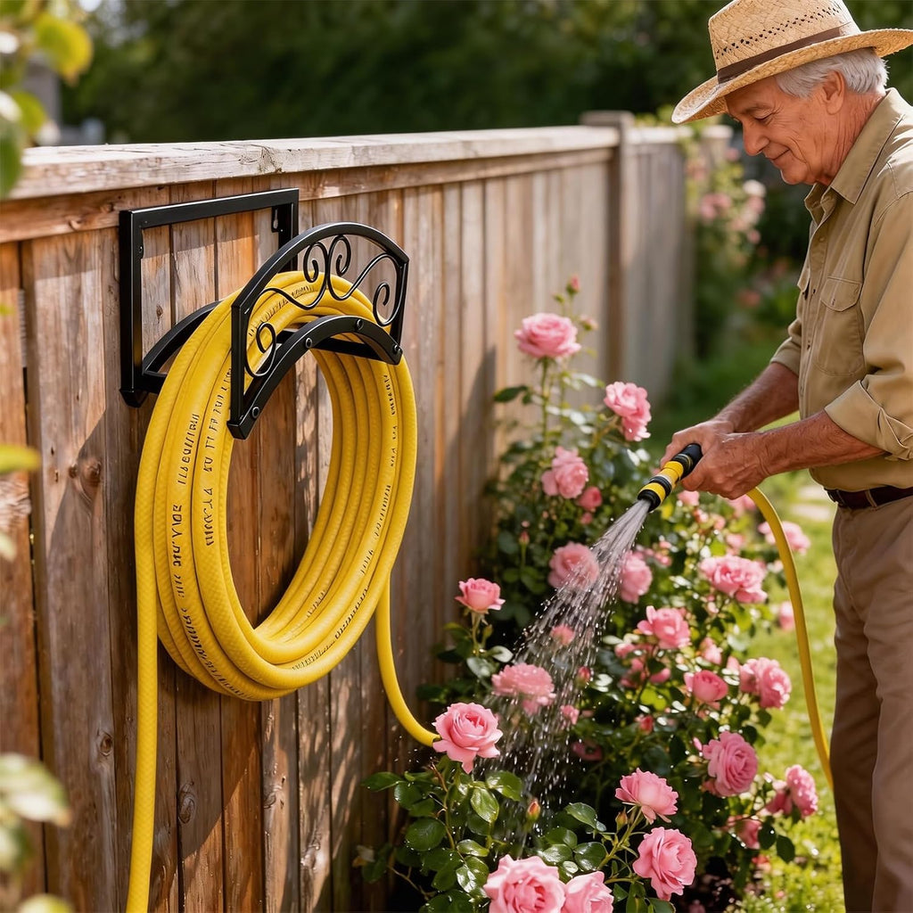 Garden Hose Holder Wall Mount, Metal Water Hose Holder, Holds 150FT | Heavy Duty, Weather-Proof, Durable Hose Storage