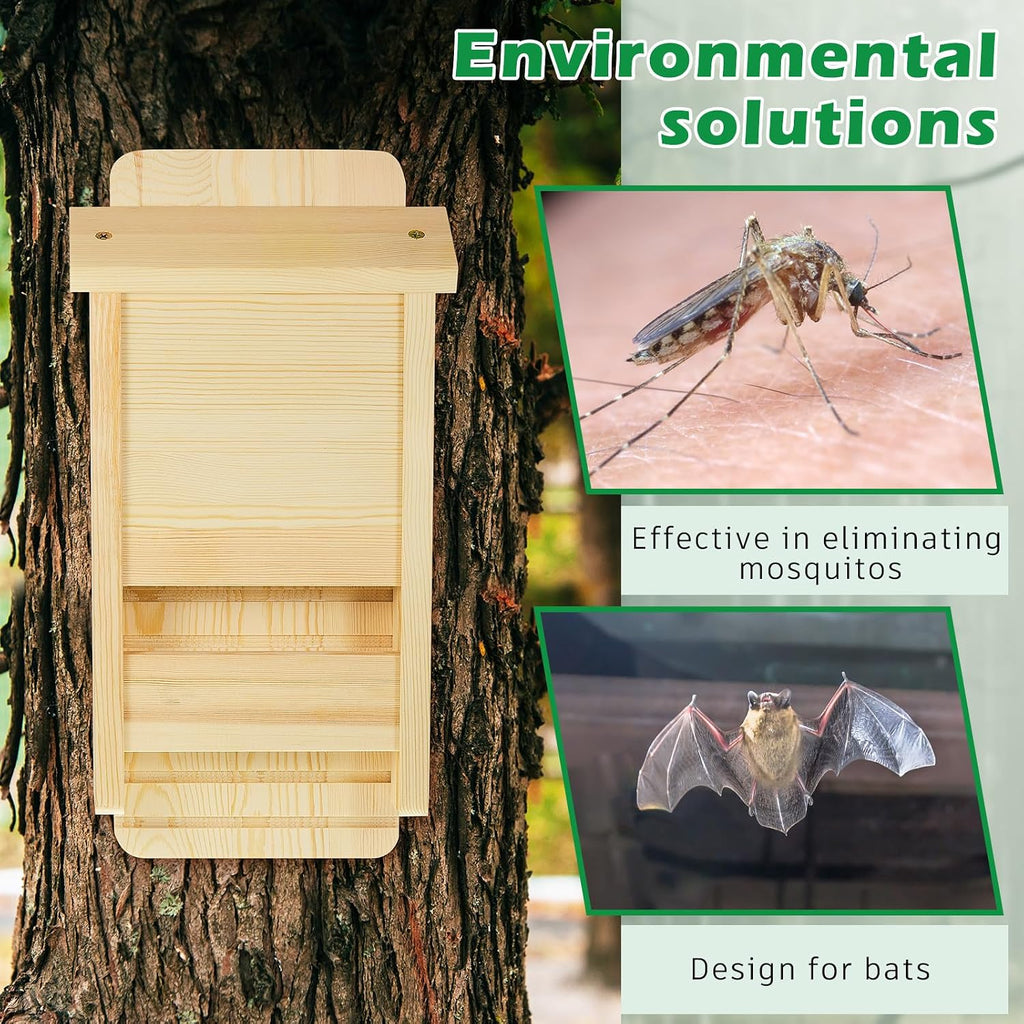 2 Pcs Wood Bat House for Outdoors 14.5 x 6.7 x 2.2 Inches Weatherproof Bat Box Easy to Install Weatherproof Shelter