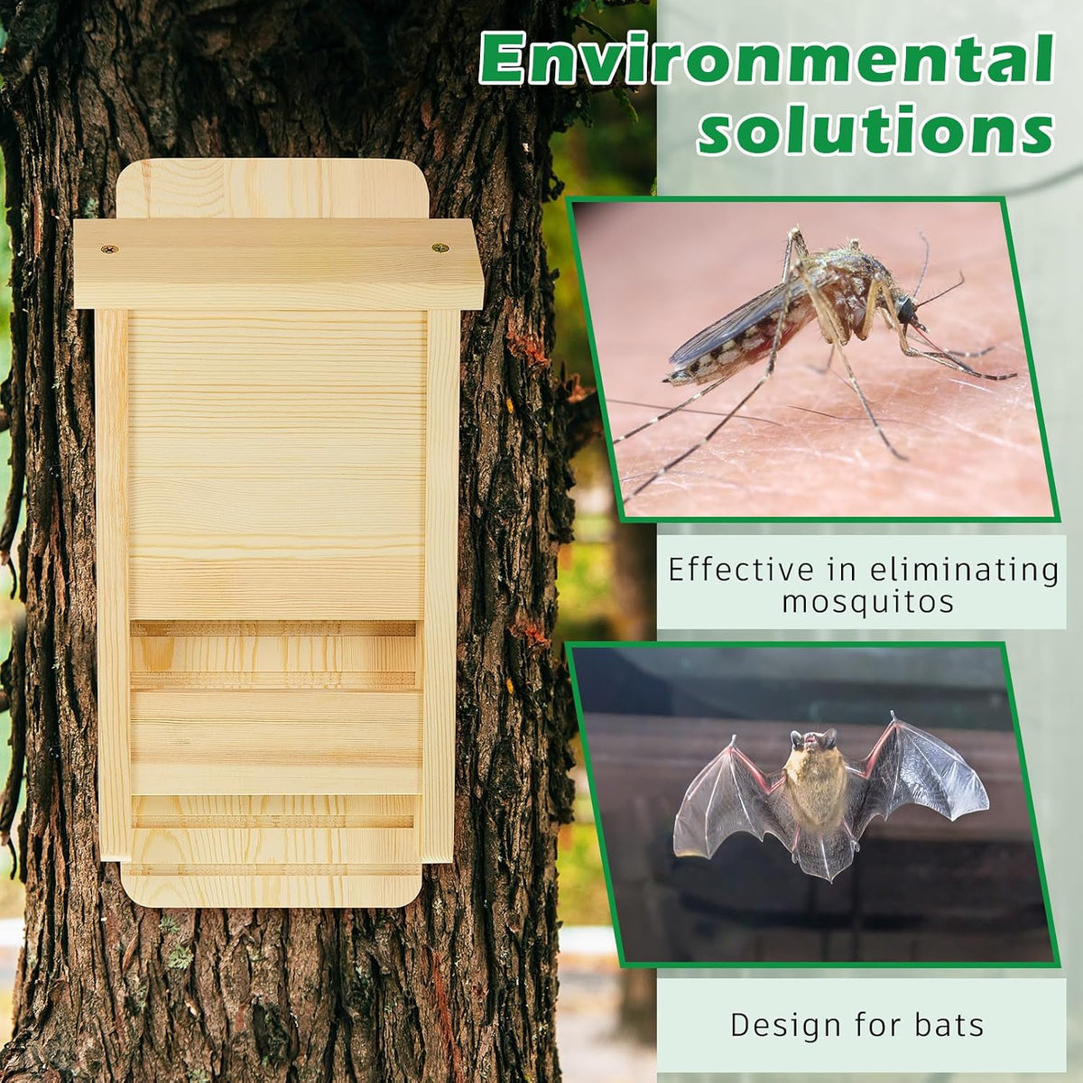2 Pcs Wood Bat House for Outdoors 14.5 x 6.7 x 2.2 Inches Weatherproof Bat Box Easy to Install Weatherproof Shelter