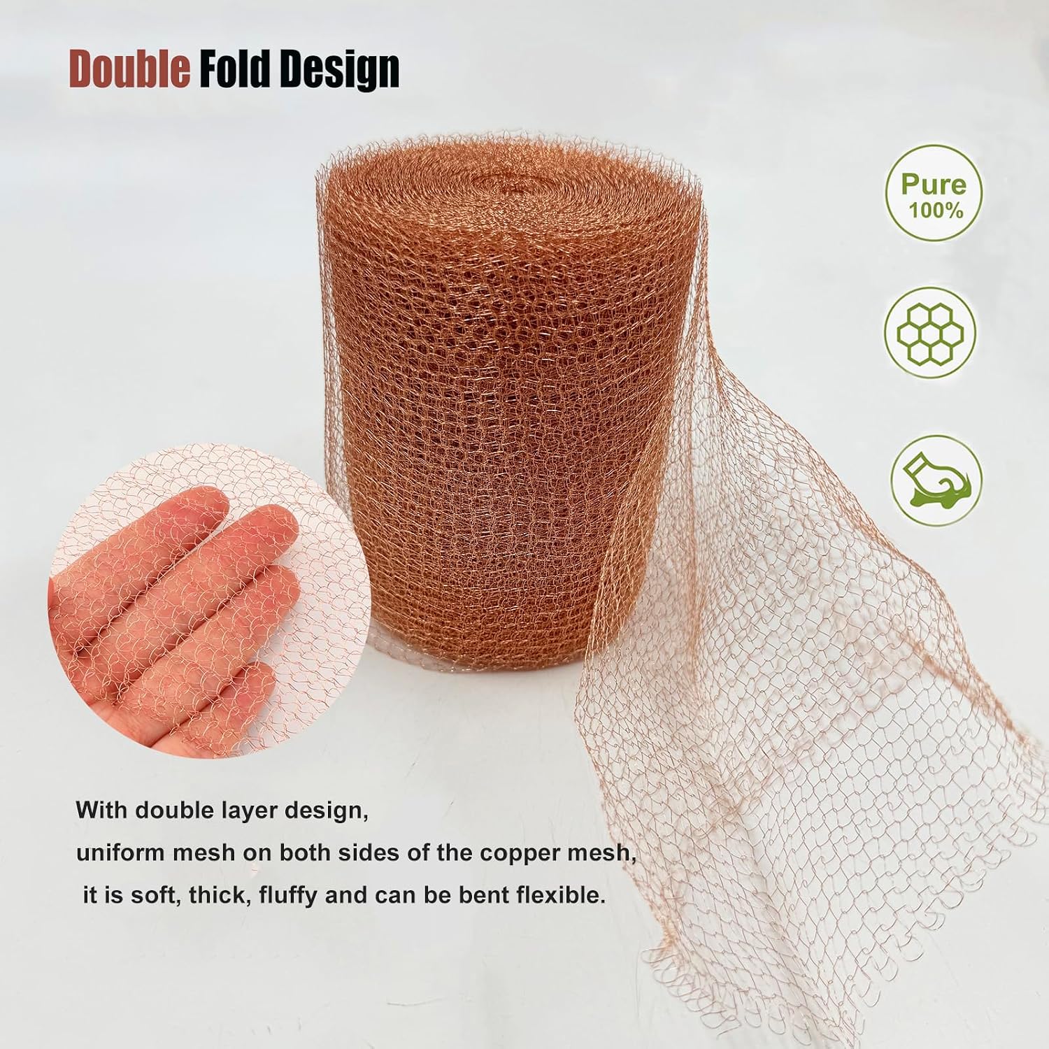 Copper Mesh Rodent Control 5in x 33ft, Rustproof, 0.17mm Wire, Double Layer | Pure Copper Mesh Roll Ideal for Slug