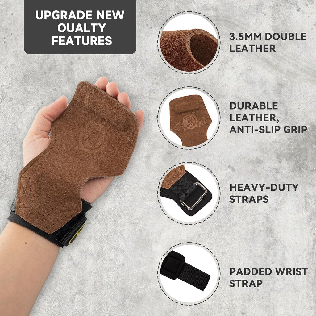 MANUEKLEAR Gym Straps Weight Lifting, Double Leather Lifting Straps for Men Deadlift with Cushion Wrist Loop, Gym