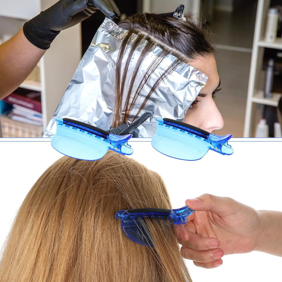 Heat Insulation Hair Sectioning Clips, 2PCS Blue Hair Styling Clips for Wig Extension Highlighting Dyeing Salon Home