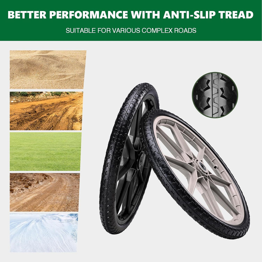 20" Flat Free Tire and Wheel with 3/4" & 5/8" Bearing, Replacement Wheels for Rubbermaid Wheelbarrow,Lawn Carts, Big