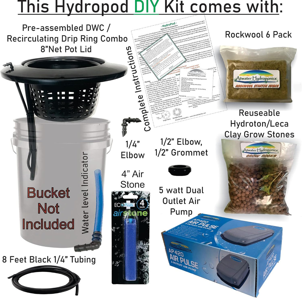 The Atwater HydroPod - Dual DWC Deep Water Culture/Recirculating Drip Hydroponic Garden System - Bubble Bucket