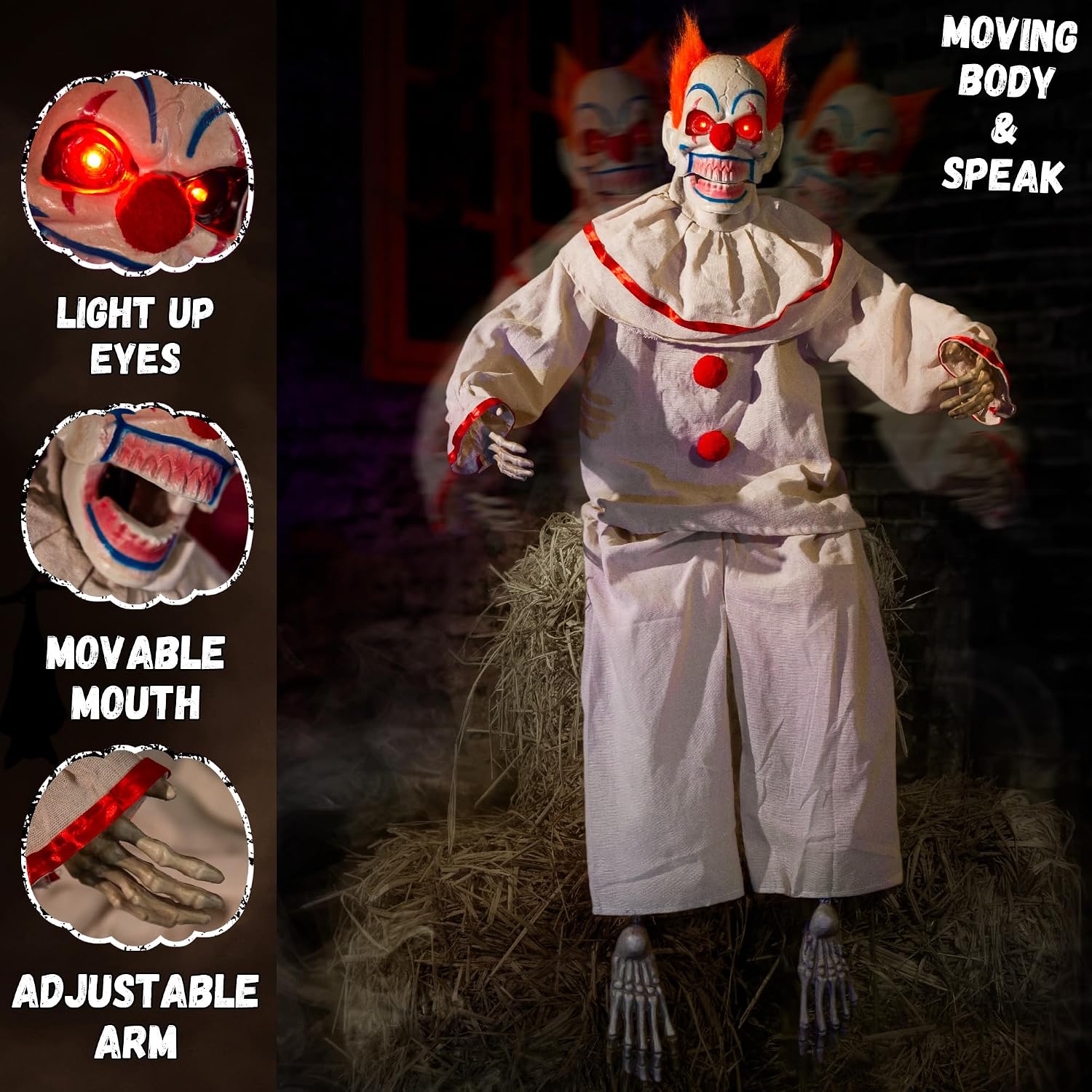 Halloween Animatronic Sitting Clown, Halloween Animated Decorations with Sound Activated, Creepy Sound, Light Up