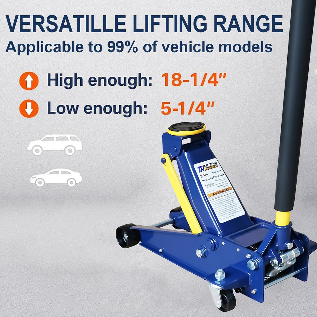 Floor Jack,Heavy Duty 3 Ton Floor Jack,Low Profile Hydraulic Jack, Steel Service Jack Quick Rise with Double Pump