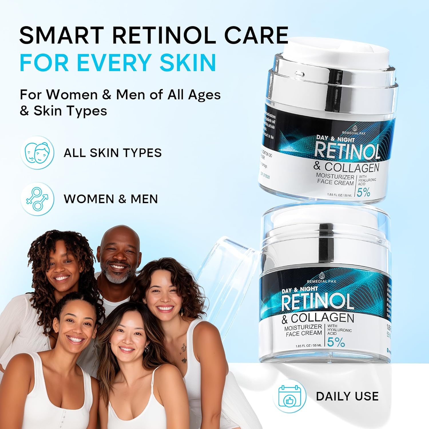 Face Moisturizer Retinol Cream, Anti Aging Neck Firming Cream, Collagen Day & Night Face Cream with Hyaluronic Acid