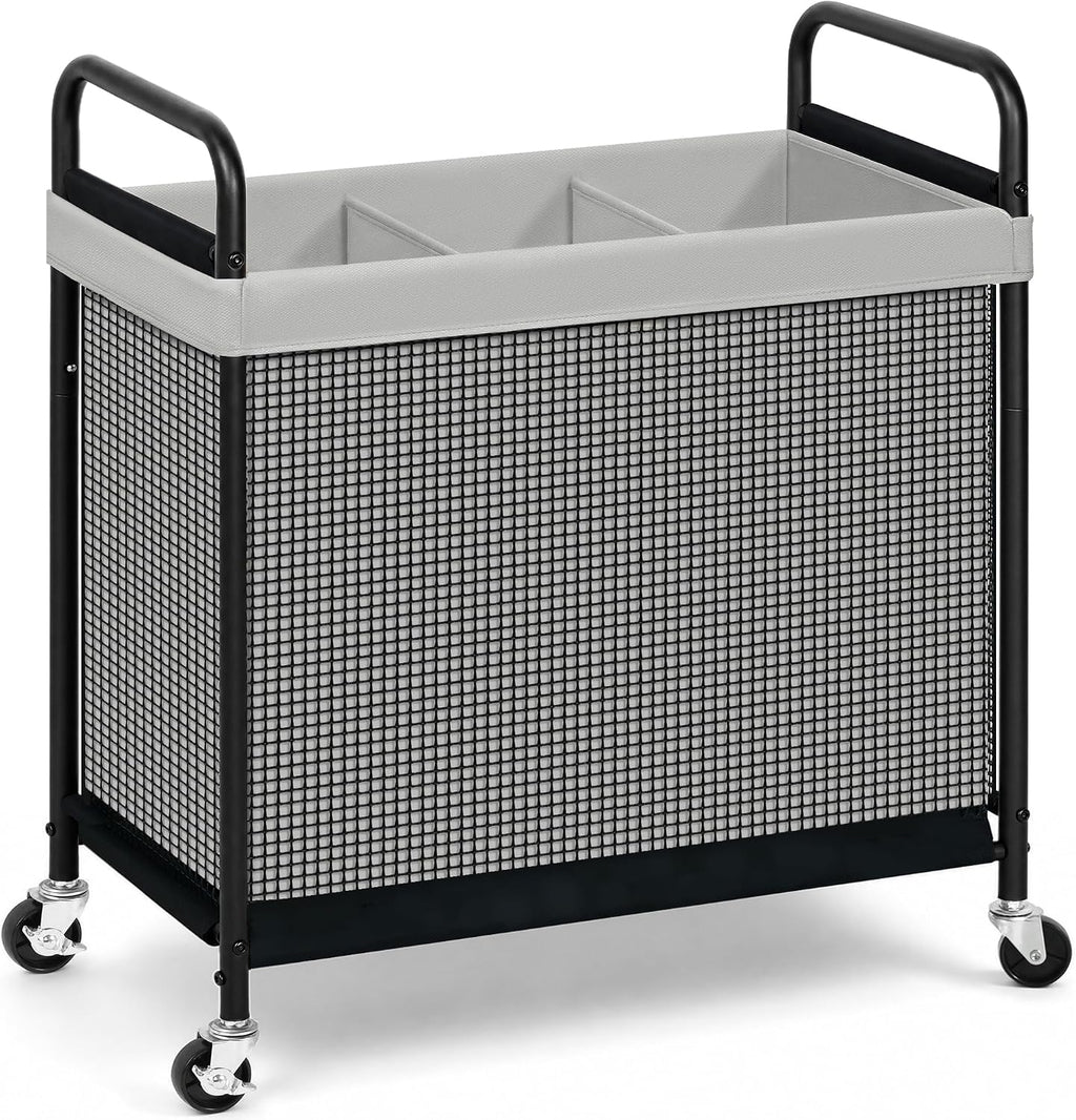 Rolling Laundry Hamper with Wheels 3-Section Laundry Sorter Rolling Laundrys Basket on Wheels with Removable Bag