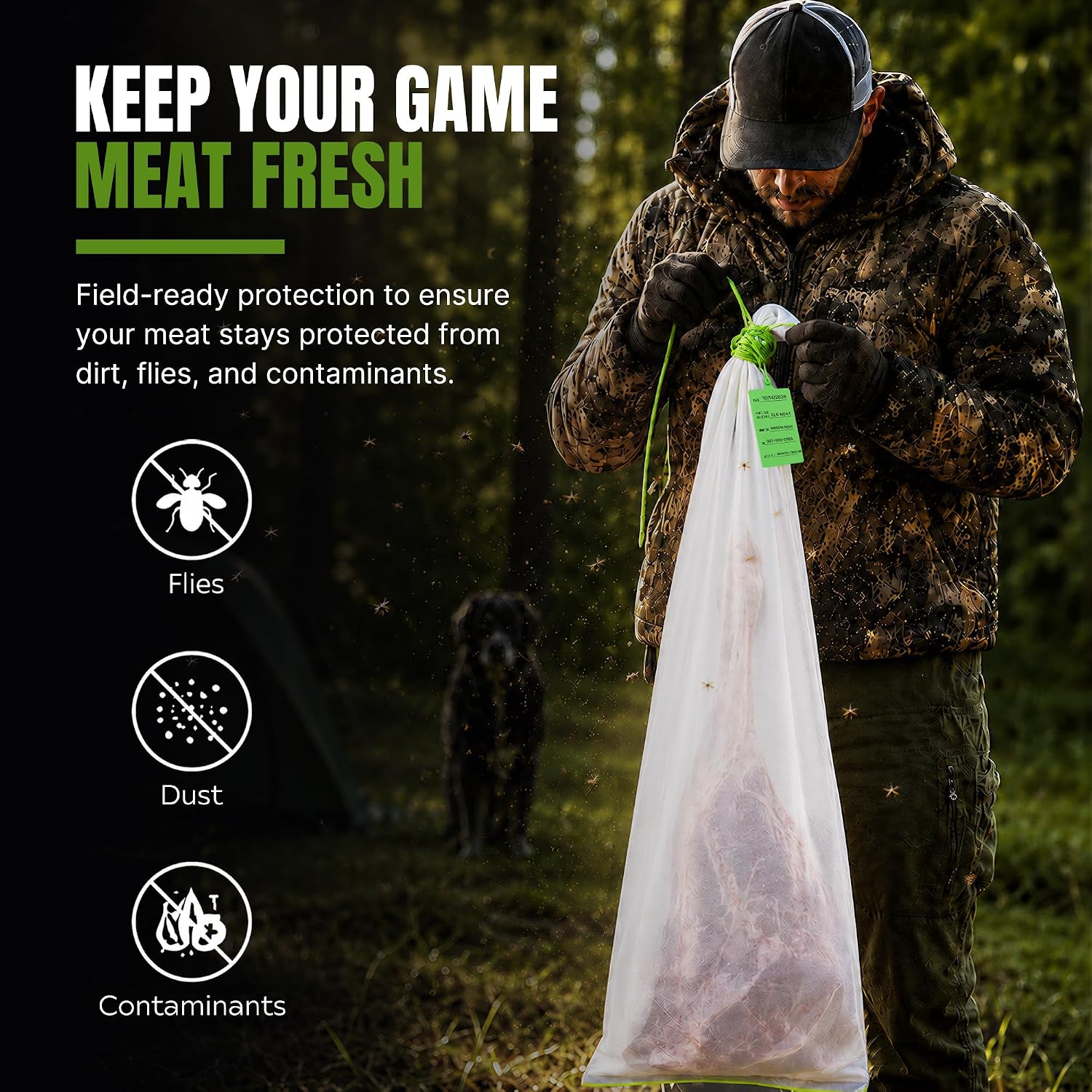 Elk Game Bags, Field Dressing Meat Bags for Elk Deer Moose, 5 Pack | Protect Harvested Meat in the Field, Breathable