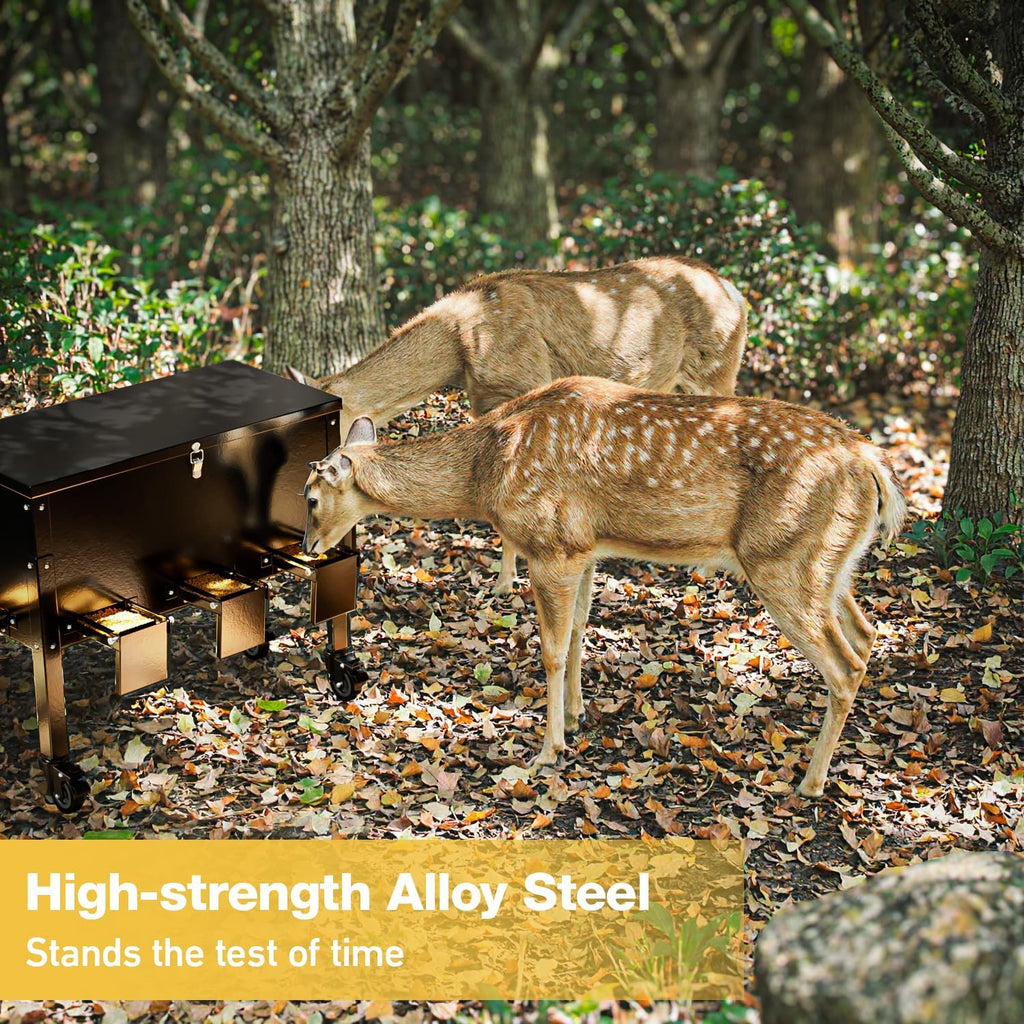 Gravity Deer Feeder, Heavy Duty Metal Deer Feeder, 128LB Large Capacity Automatic Dispenser Feeder, Portable Hunting