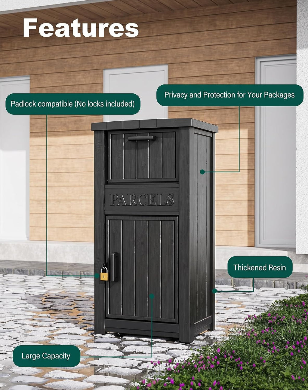 Package Delivery Box for Outside, Large Parcel Drop Box with Lockable Secure, Waterproof and Anti-Theft Storage for