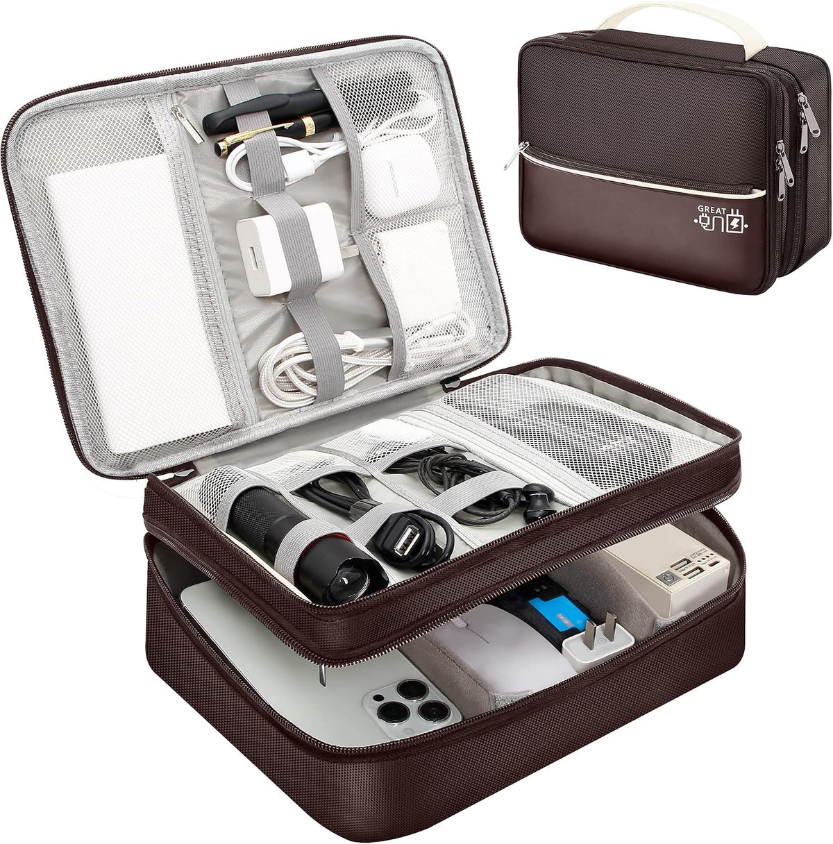 Electronics Travel Organizer, Double Layer Cable Organizer Bag Watreproof Electronics Accessories Storage Bag for