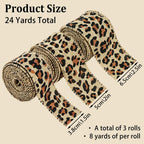 3 Rolls Leopard Pattern Satin Ribbon Total 24 Yards