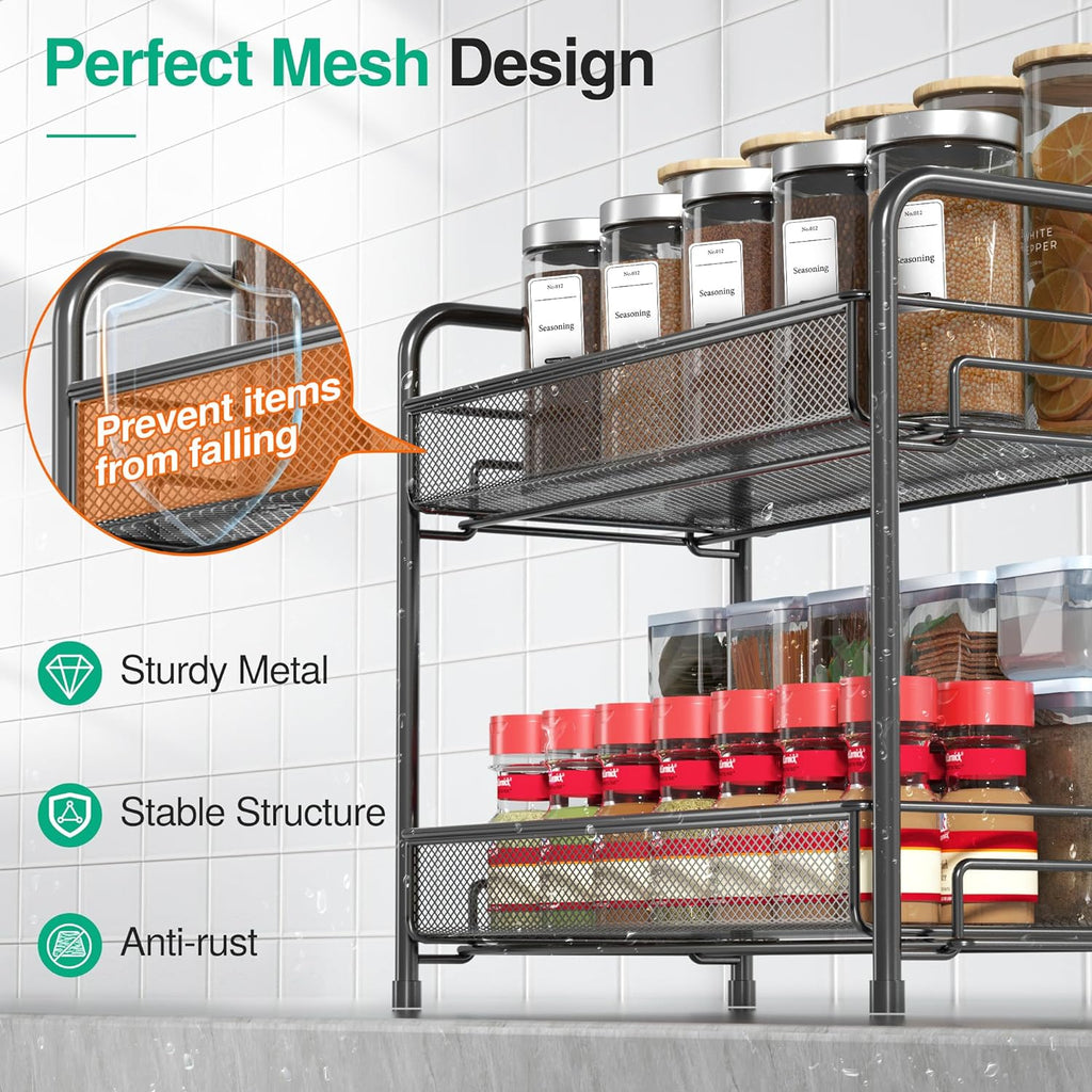 Spice Rack Organizer for Countertop 2 Pack, 2-Tier Counter Foldable Metal Standing Large Seasoning Storage Shelf for