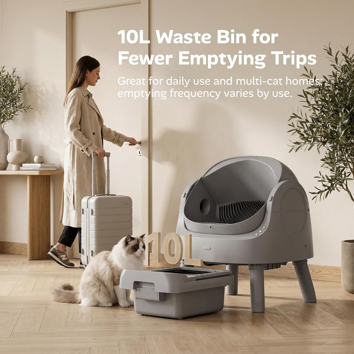 Automatic Self Cleaning Litter Box, with 4 Pairs Infrared Senor, Open-Top Design for Multi-Cat Homes, Comes with
