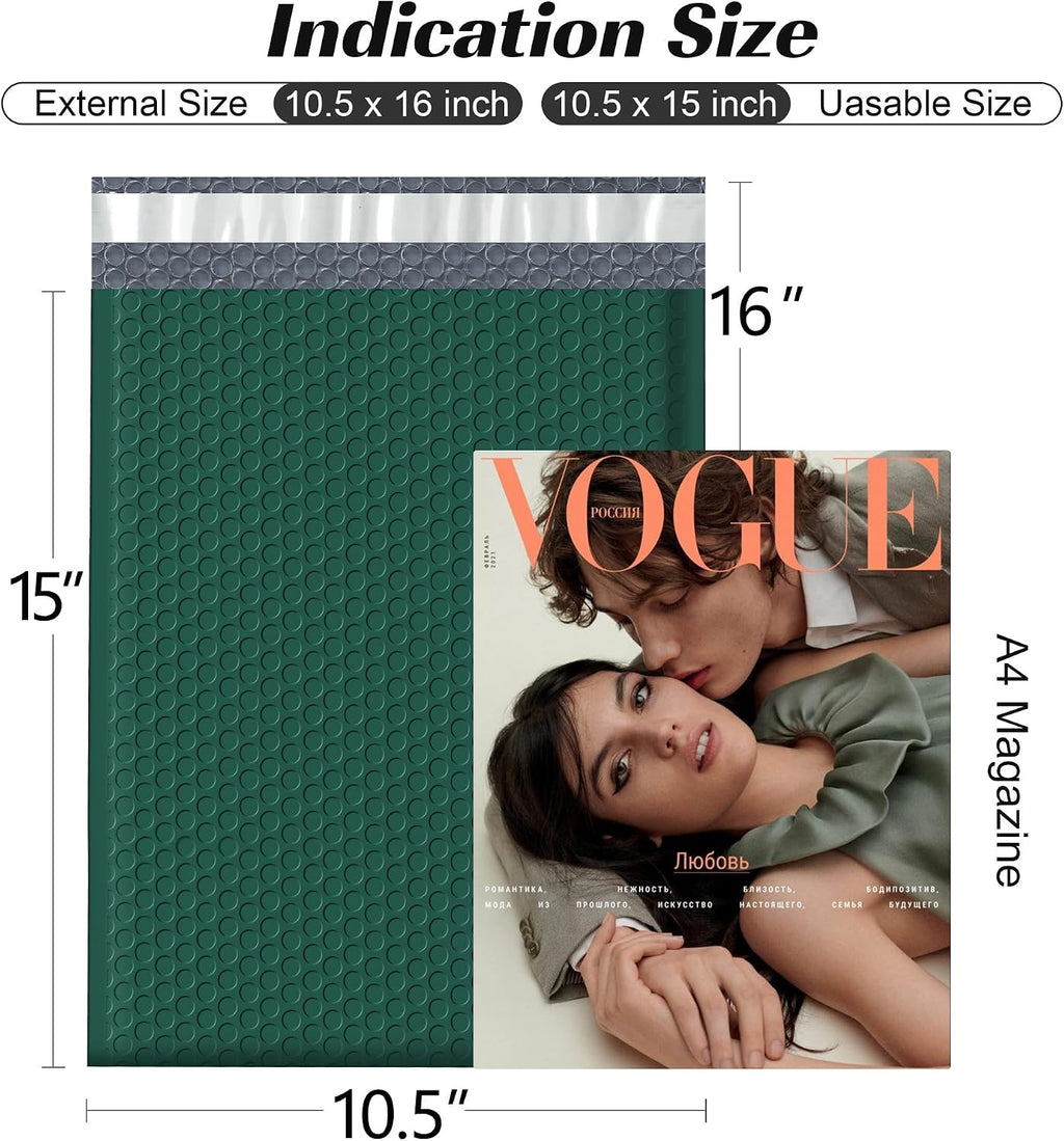 Bubble Mailers 10.5x16 Inch 25pc Ultramarine Green Shipping Bags, Chic Packaging Bags For Small Business, Colored