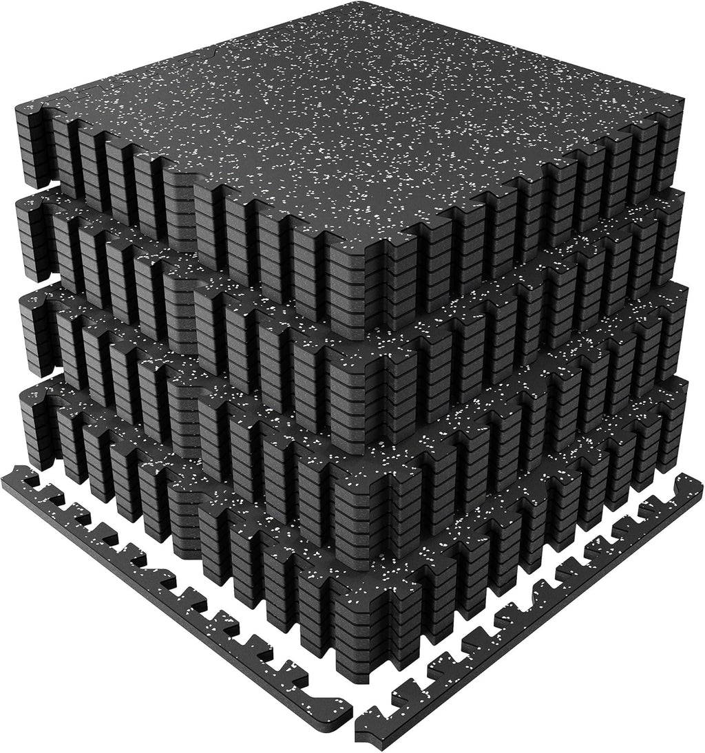 0.6" Thicker Rubber Top Gym Flooring for Home Gym, 24 Pcs 96 Sq Ft Workout Mats, Exercise Mat, Interlocking Rubber