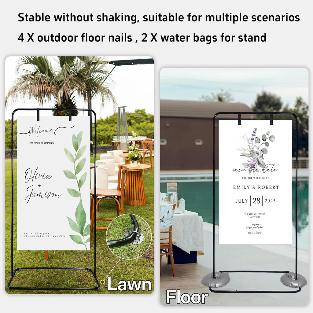 Large Wedding Welcome Sign Stand, Adjustable Height (78", 64", 50") - Black Welcome to our Wedding With Stand ,Design