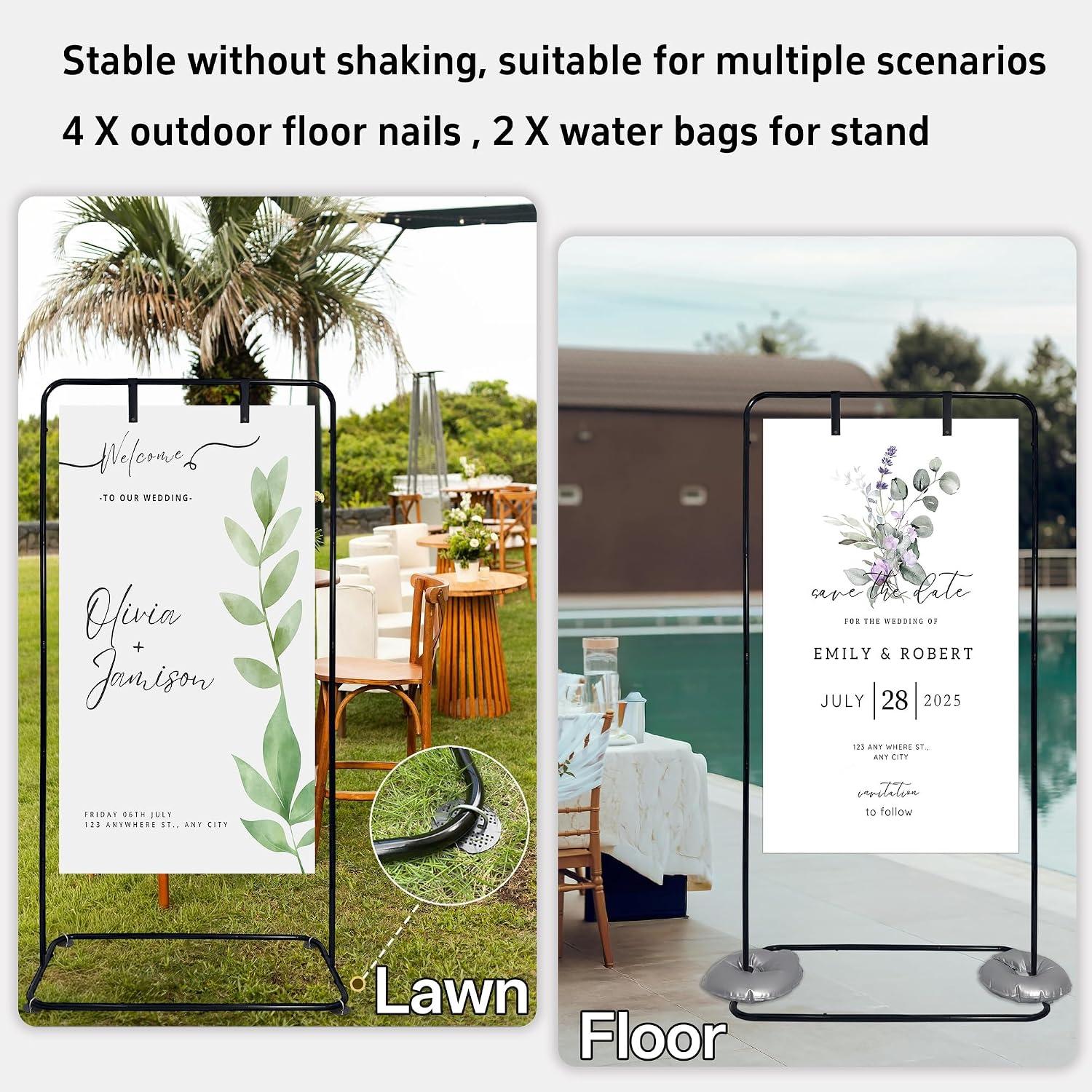 Large Wedding Welcome Sign Stand, Adjustable Height (78", 64", 50") - Black Welcome to our Wedding With Stand ,Design