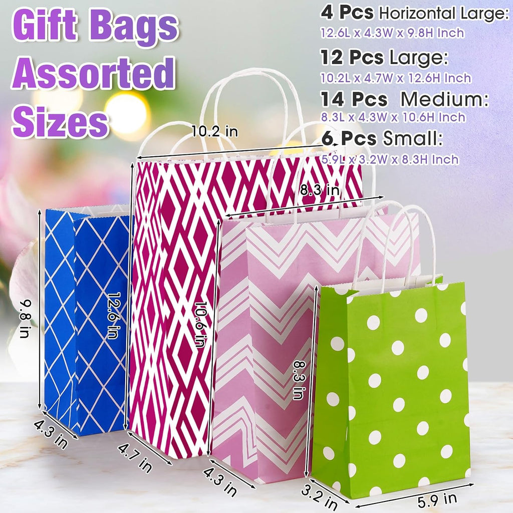 36 Pcs Assorted Sizes Gift Bags with Handles, Kraft Paper Bulk