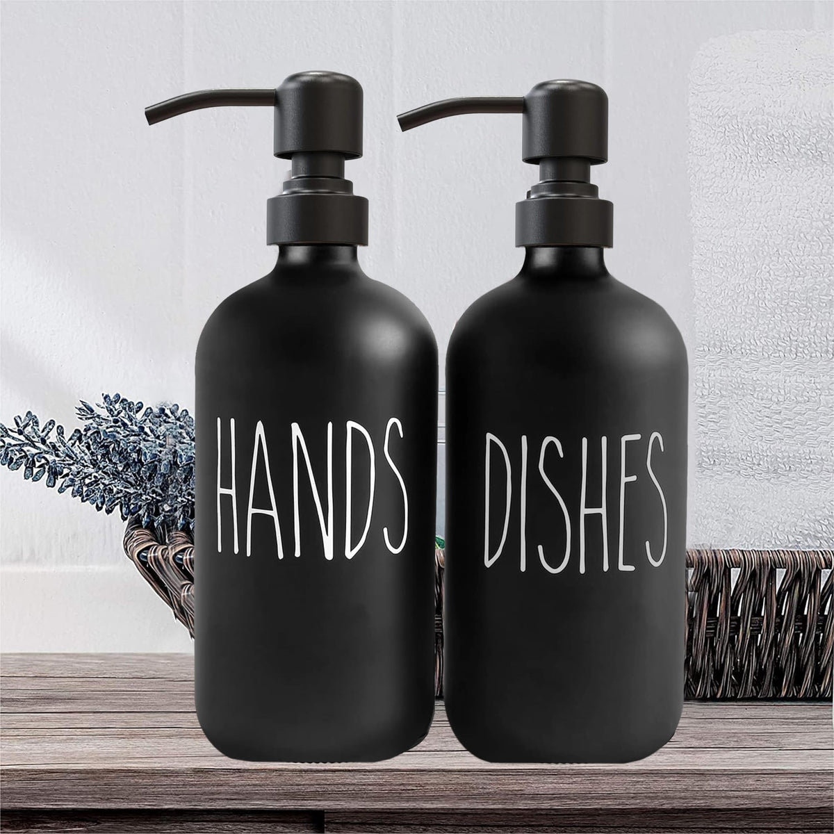 Black Glass Soap Dispenser, Matte Black Pump, 2 Pack