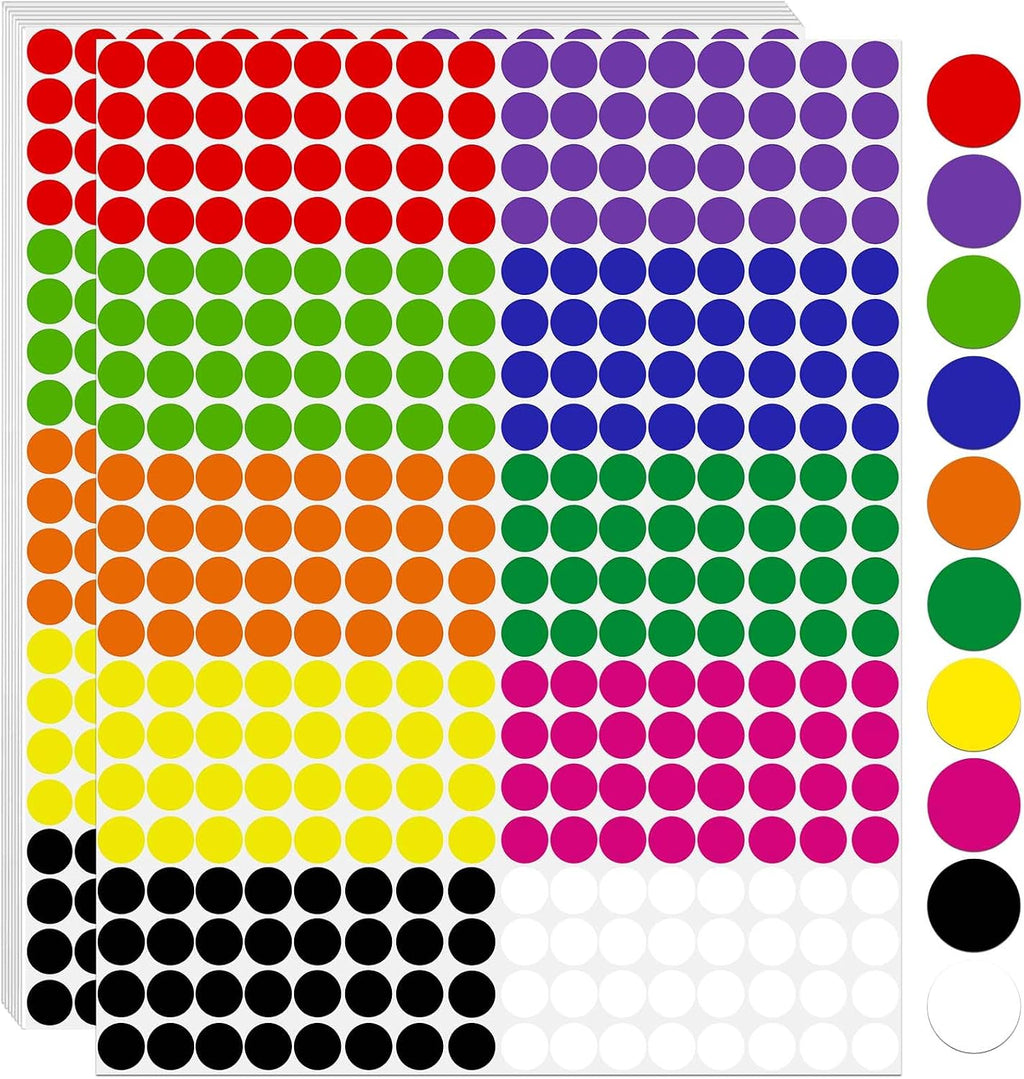 1/2 Inch Colored Dot Stickers, 4800 PCS Round Sticker Labels, Writable Small Circle Stickers with Strong Adhesion &