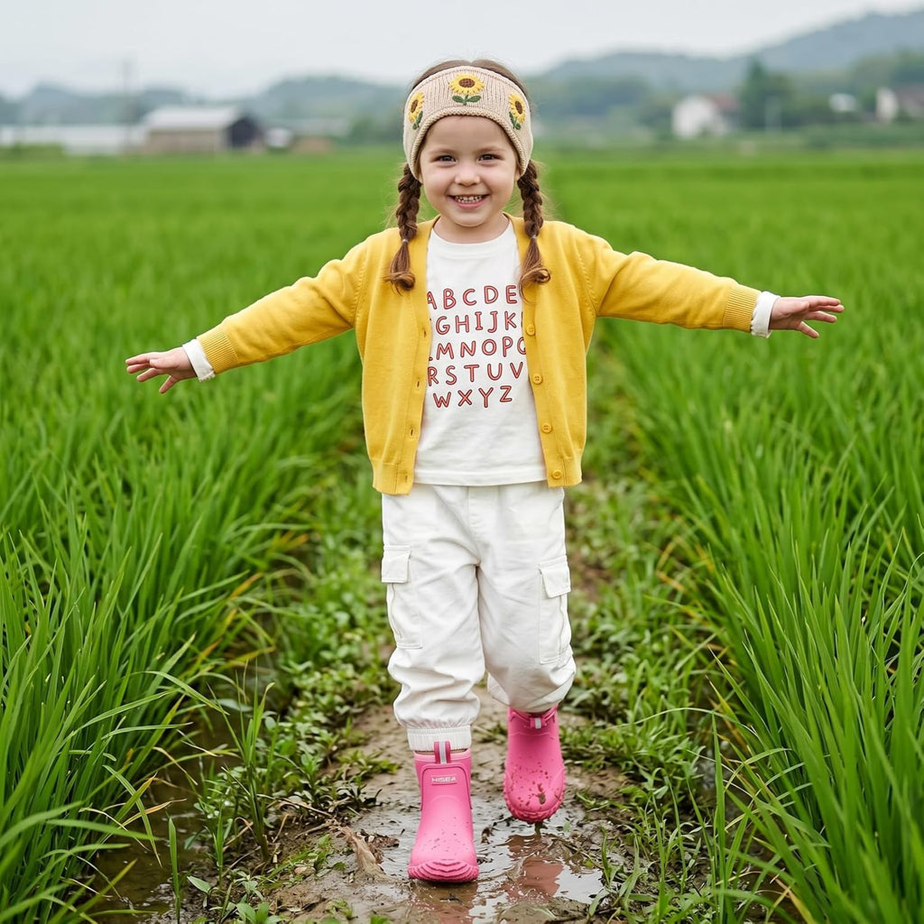 Kids Neoprene Rubber Rain Boots, Insulated Ankle Mud Boots with Self-Cleaning Non-Slip Sole, Breathable