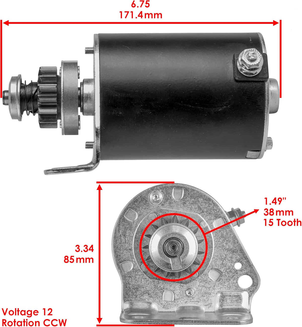 Caltric Starter Compatible with John Deere 92H D125 D130 D140 D155 D160 MIA13038 / 15 Teeth Steel Gear