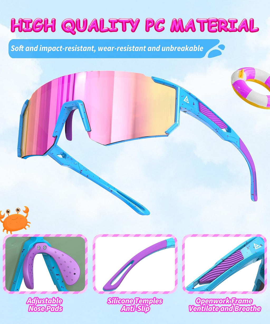 Kids Sunglasses Youth Baseball Softball Sunglasses for Girls Boys Age 4-14 UV Protection Sports Kids 3 Pack