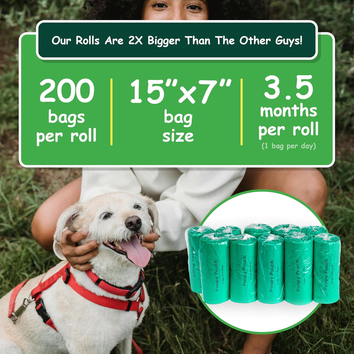 Tie-Handle Pet Waste Bags - 2,000pcs of 7"x15" Lemon-Scented Dog Poop Bags with Handles - Compatible with Most