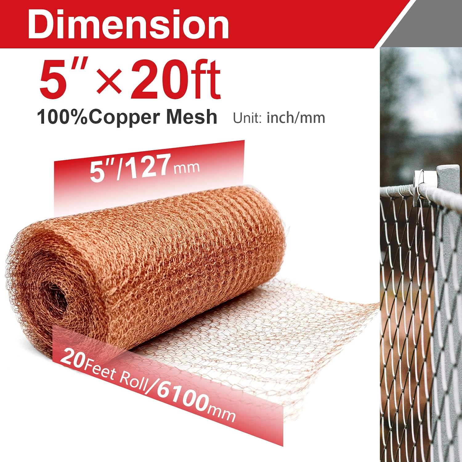 5 Inch×20 ft Copper Mesh Rodent Control, 100% Pure Copper Barrier