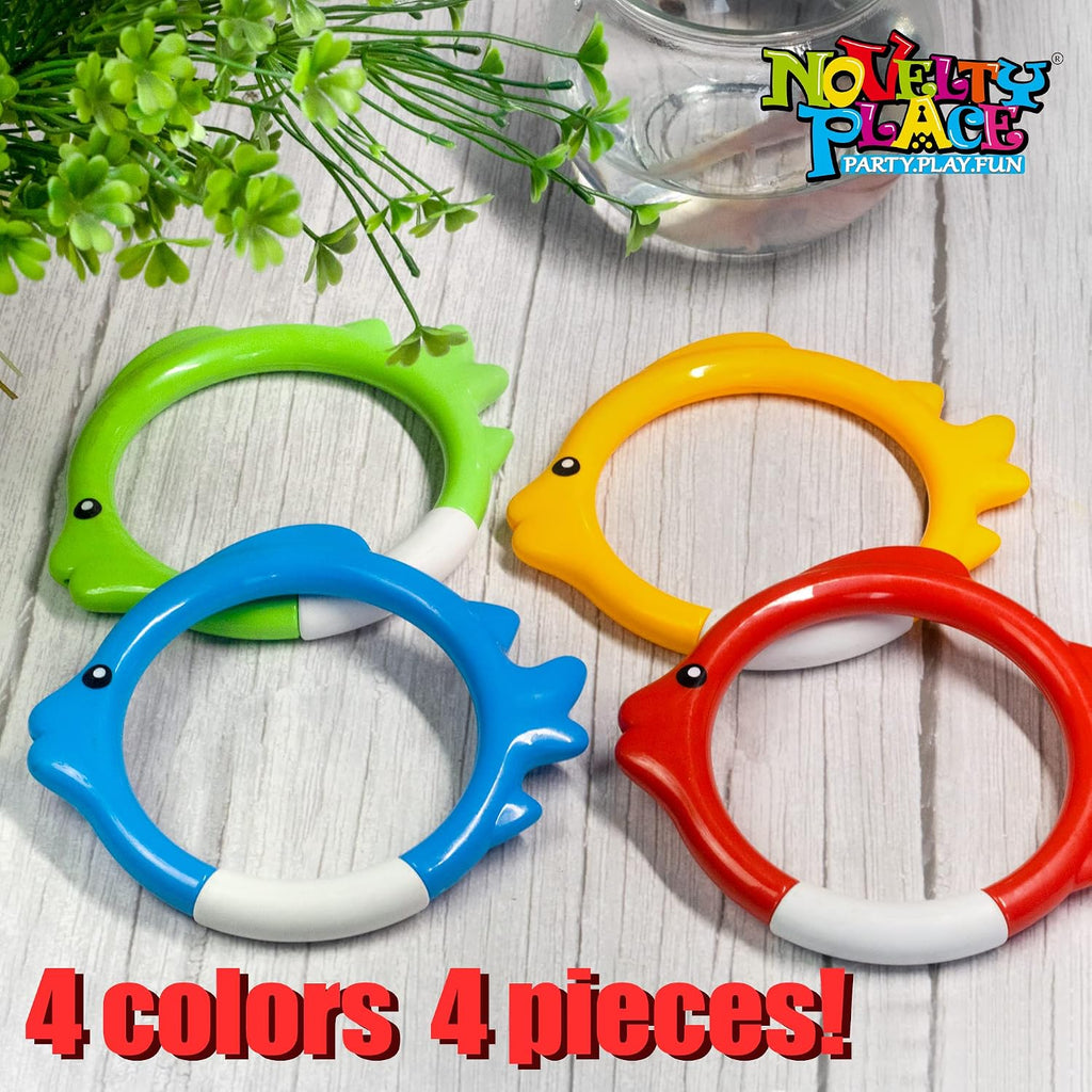 4 Pcs Diving Ring Set - Throw, Dive & Retrieve Toys, Underwater Swimming Pool Play Accessories - Fish Shape Dive